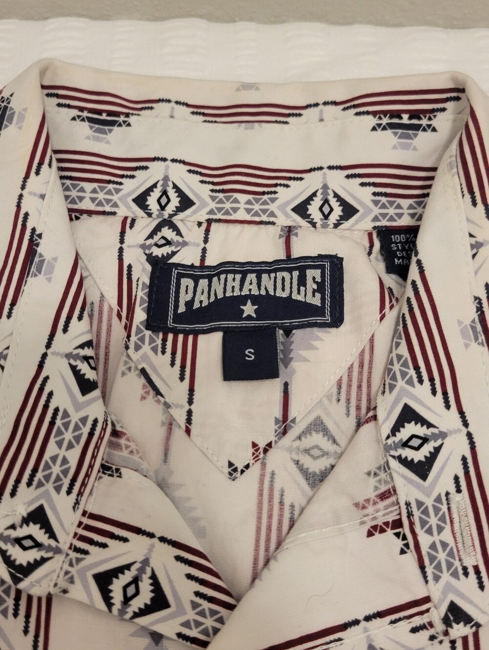 Panhandle Aztec Print Button-Up Shirt - Cream with Burgundy & Gray